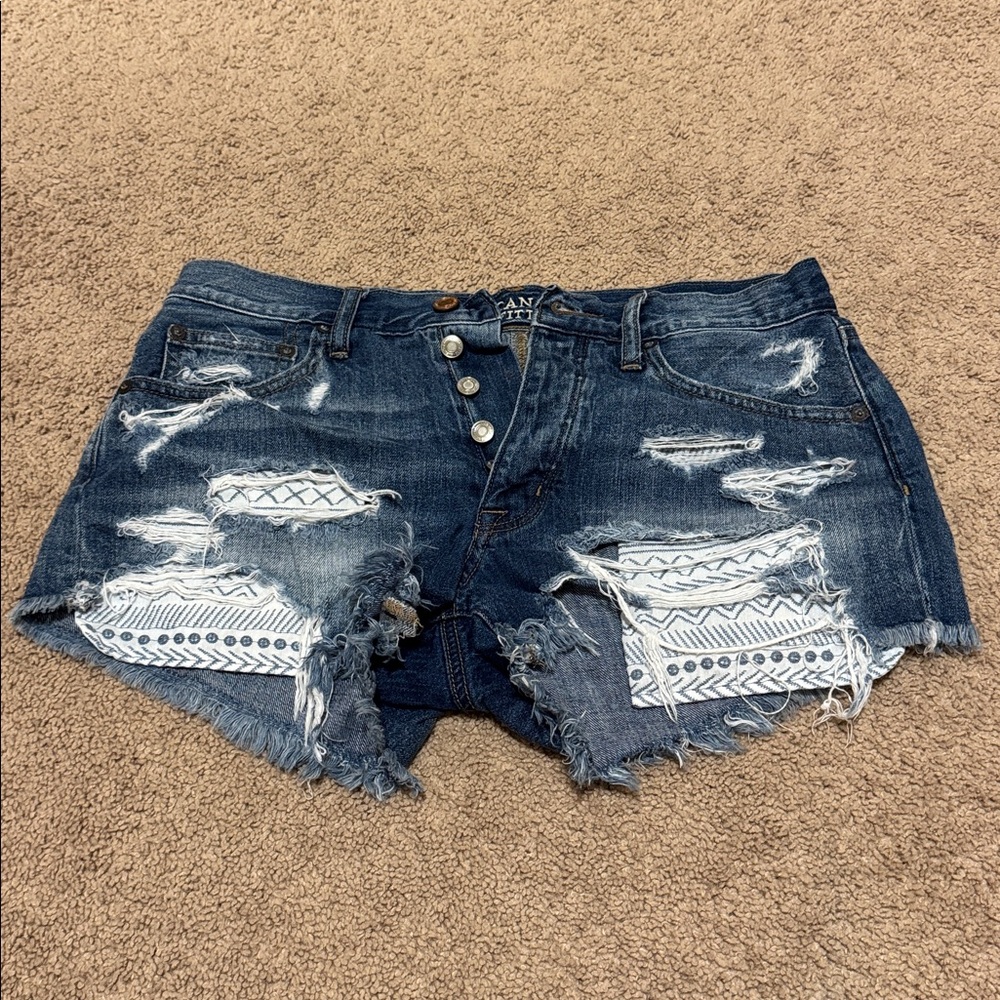 Distressed Denim Shorts with Button Fly